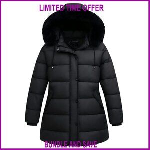 Plus Size Down Coat Waterproof Windproof Detachable Hood Flannel Lined